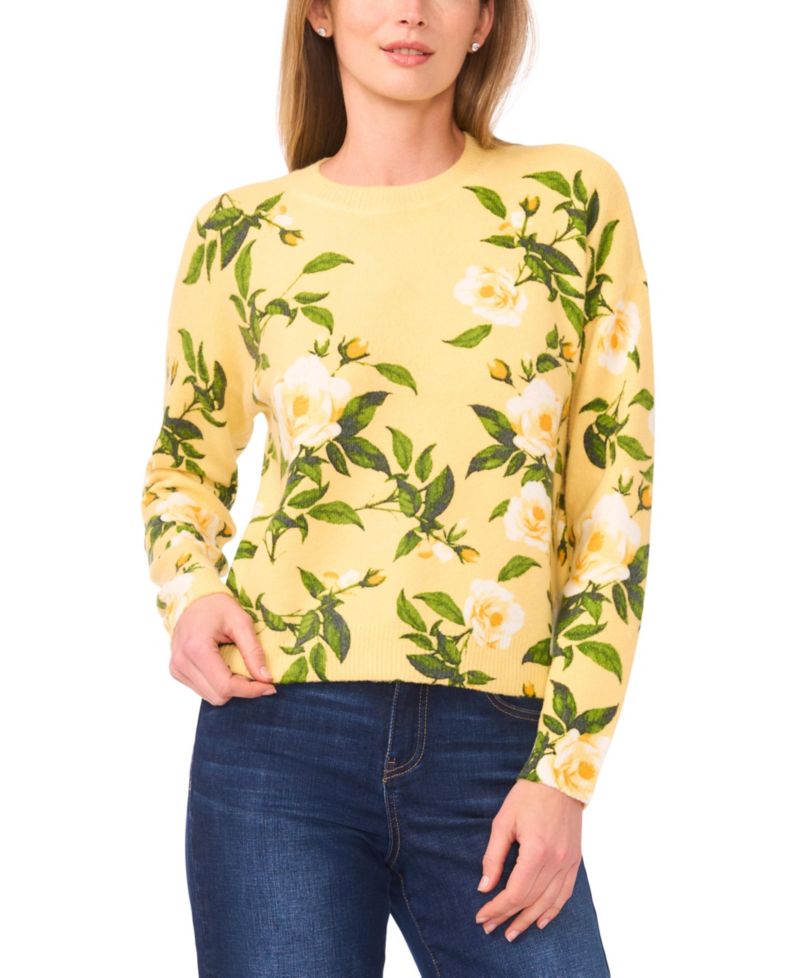 Women's Brushed Floral Long-Sleeve Sweater