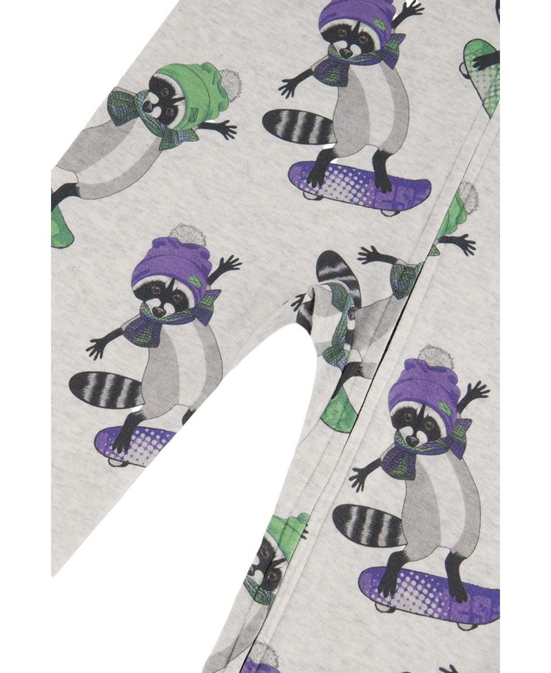 Little Boys 6-12 Cotton One Piece Pajama Beige Raccoon Print