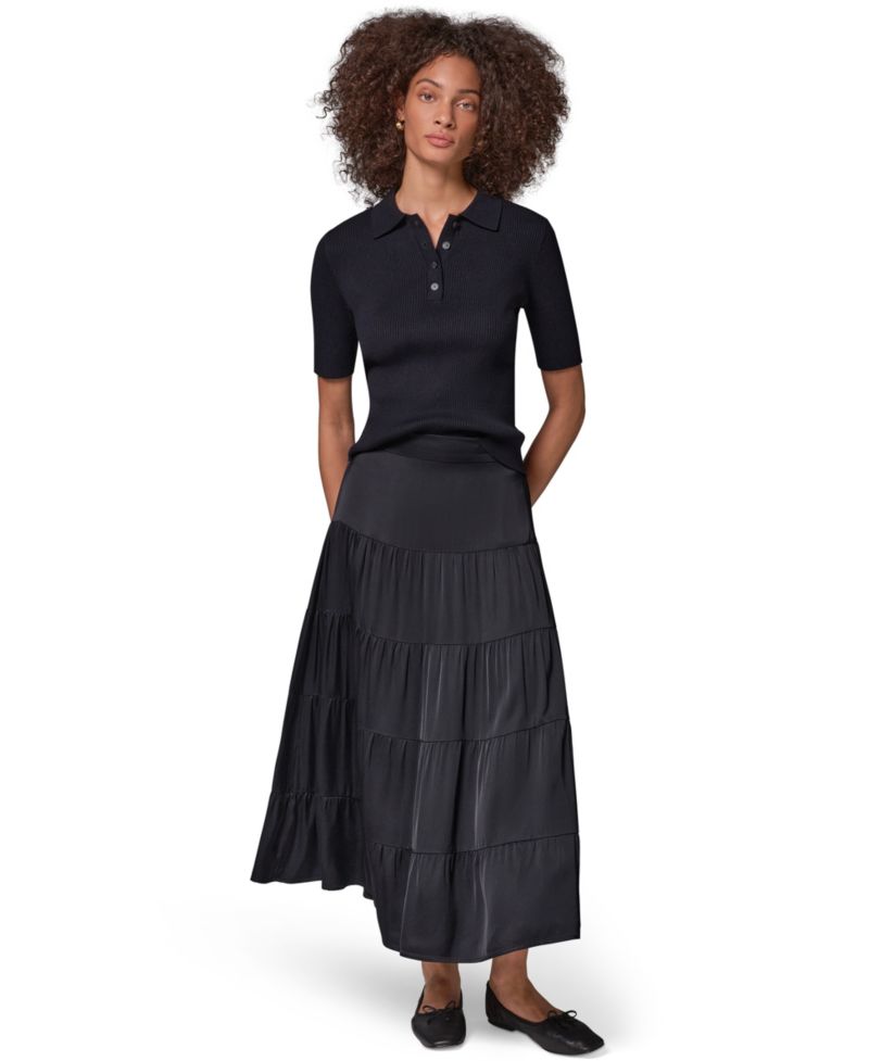 Women's Satin Midi Tiered Skirt