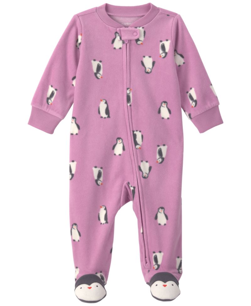 Baby Girls' Penguin Fleece 2-Way Zip Sleep & Play