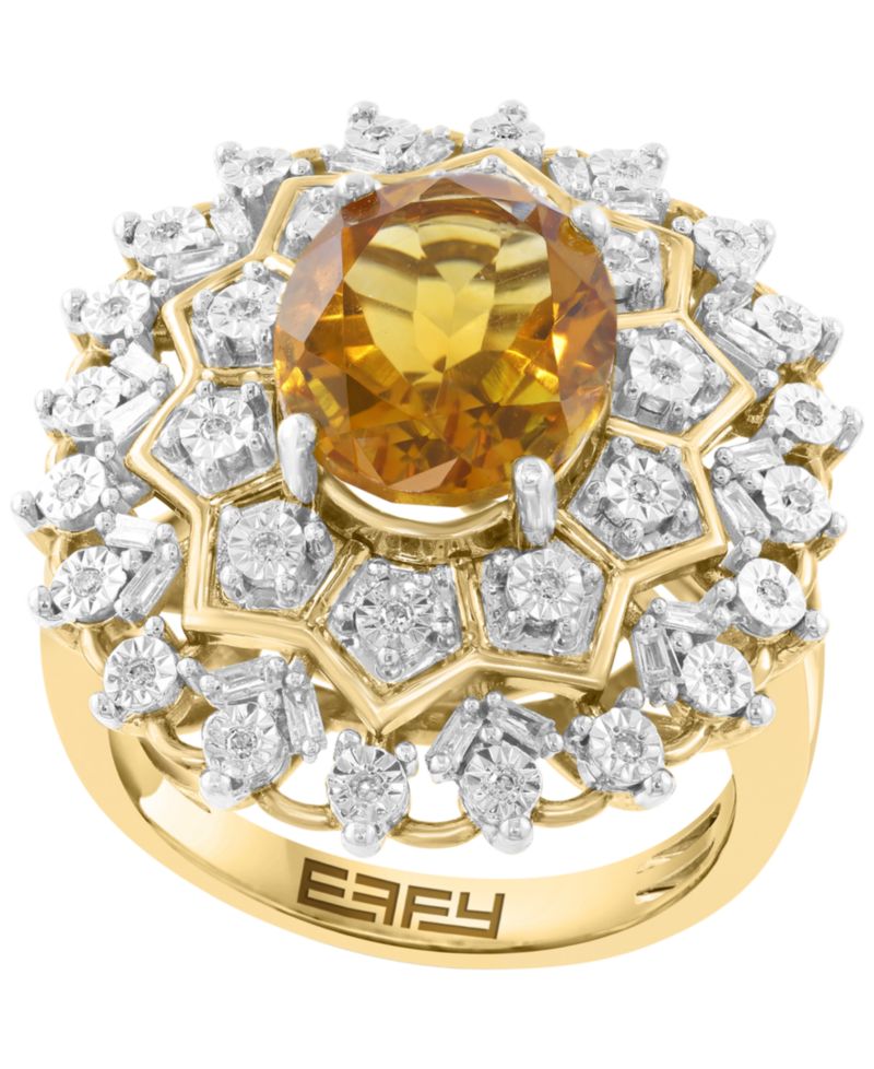 Citrine (3-1/8 ct. t.w.) and Diamond Ring (1/4 ct. t.w.) in 14k Yellow Gold Over Silver