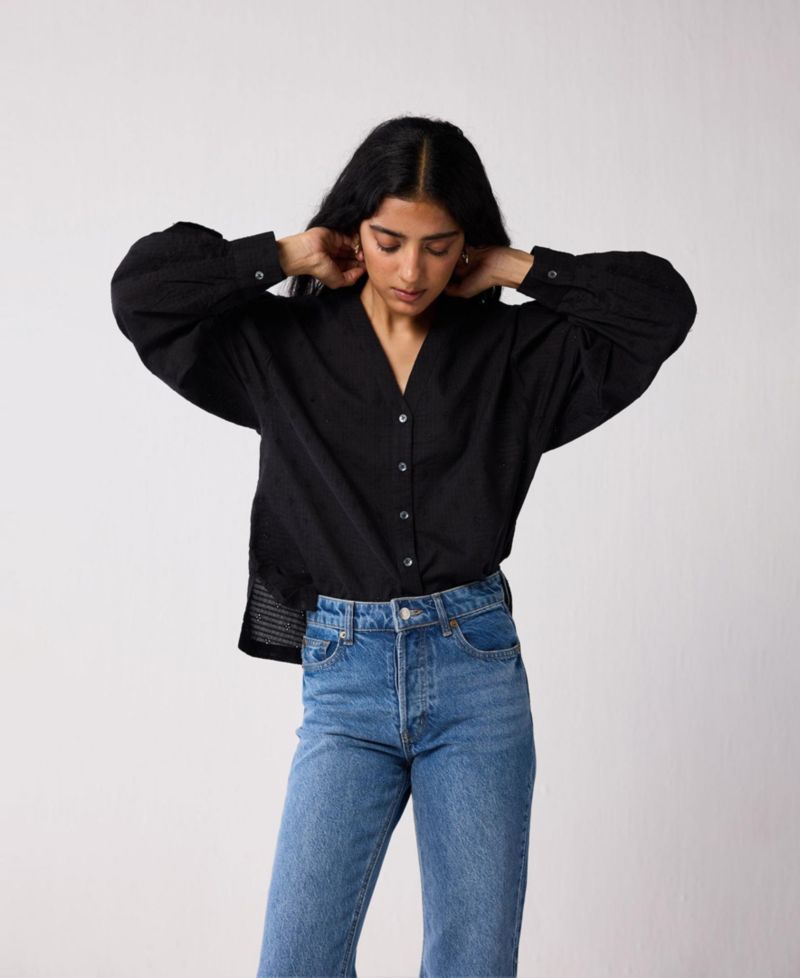 Women's Embroidered Shirt with Long Balloon Sleeves