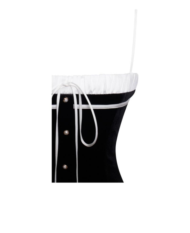 Women Olya Black and White Velvet A-Line Corset Mini Dress