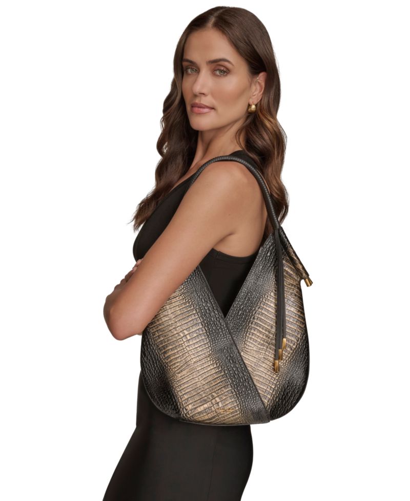 Baldwin Metallic Croco Medium Shoulder Handbag