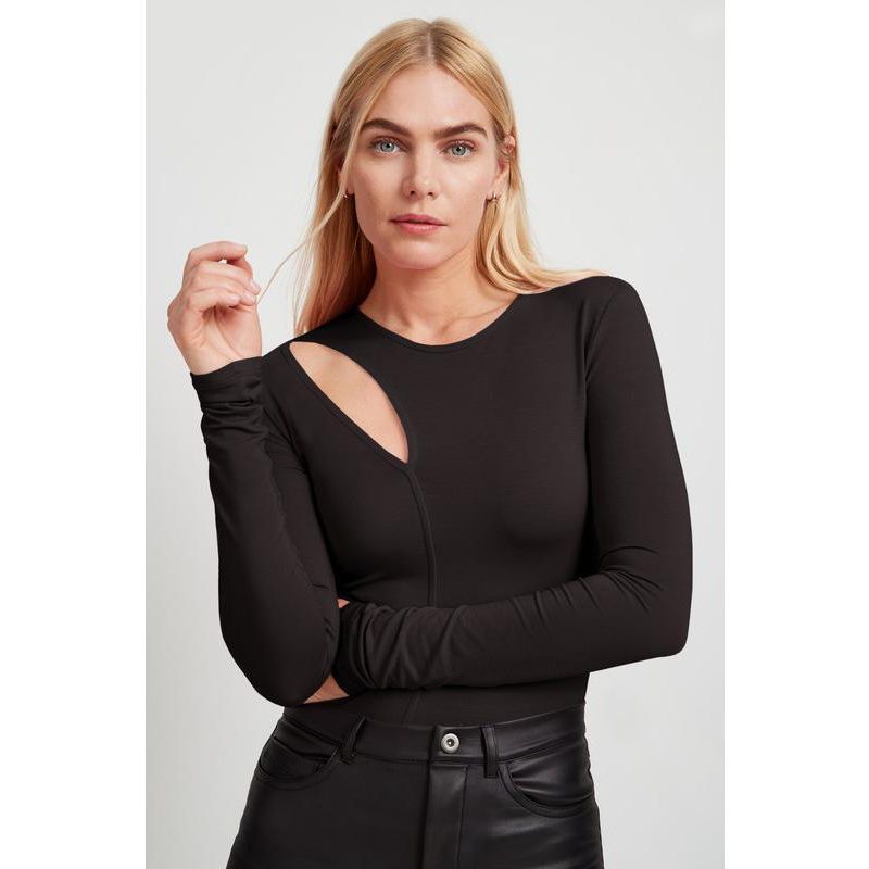 Women's Seta Long-Sleeve Jersey Top with Textured Shoulder Cutout