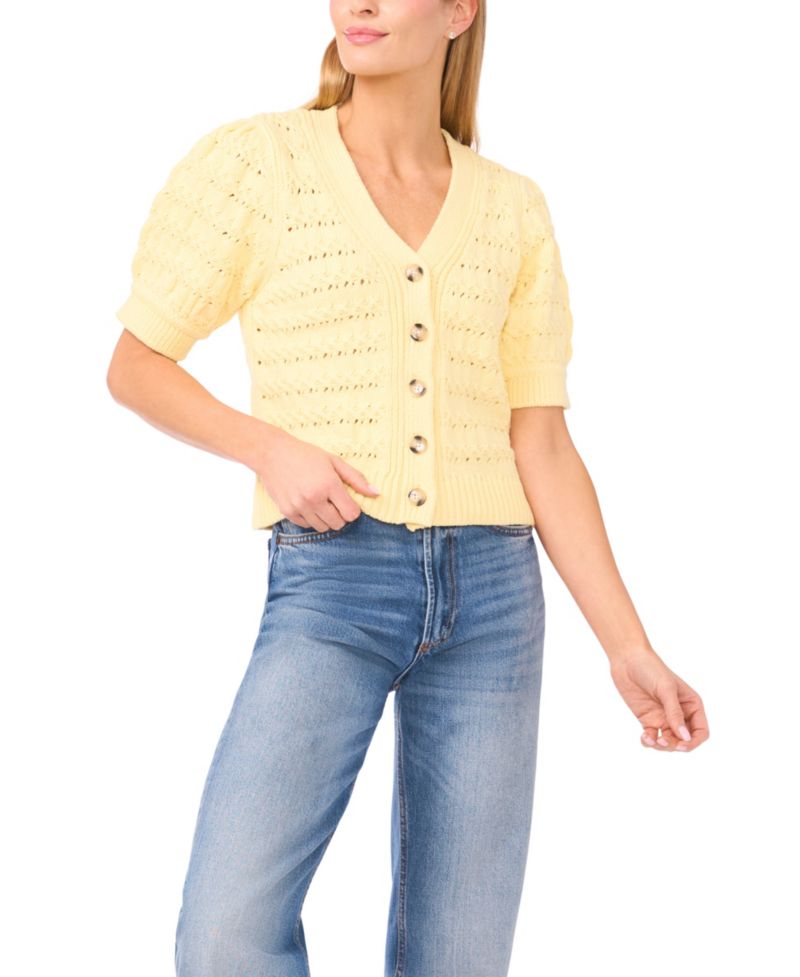 Women's Short-Sleeve V-Neck Cardigan Sweater