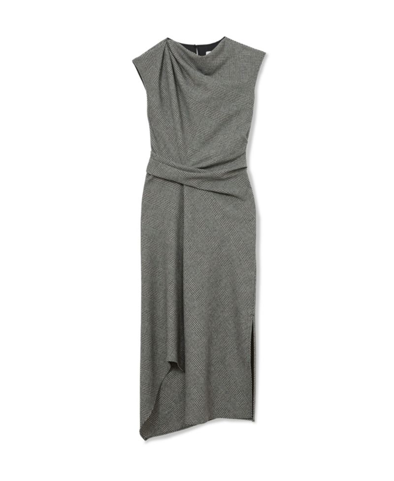 Women's Clara Sleeveless Prince of Wales Check Asymmetric Draping Midi Dress
