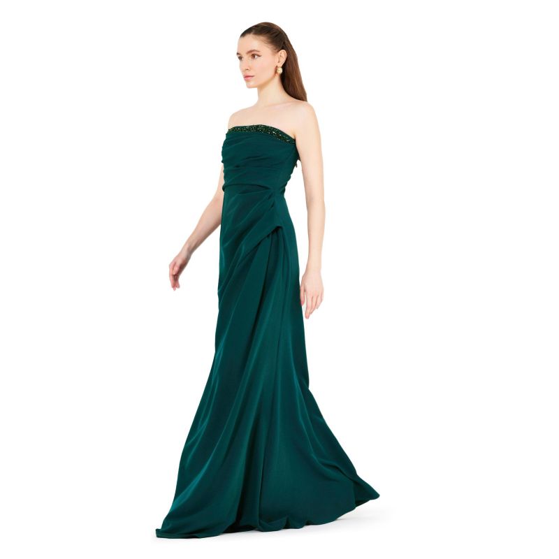 Women's Hand Embellished Strapless Pleated Gown