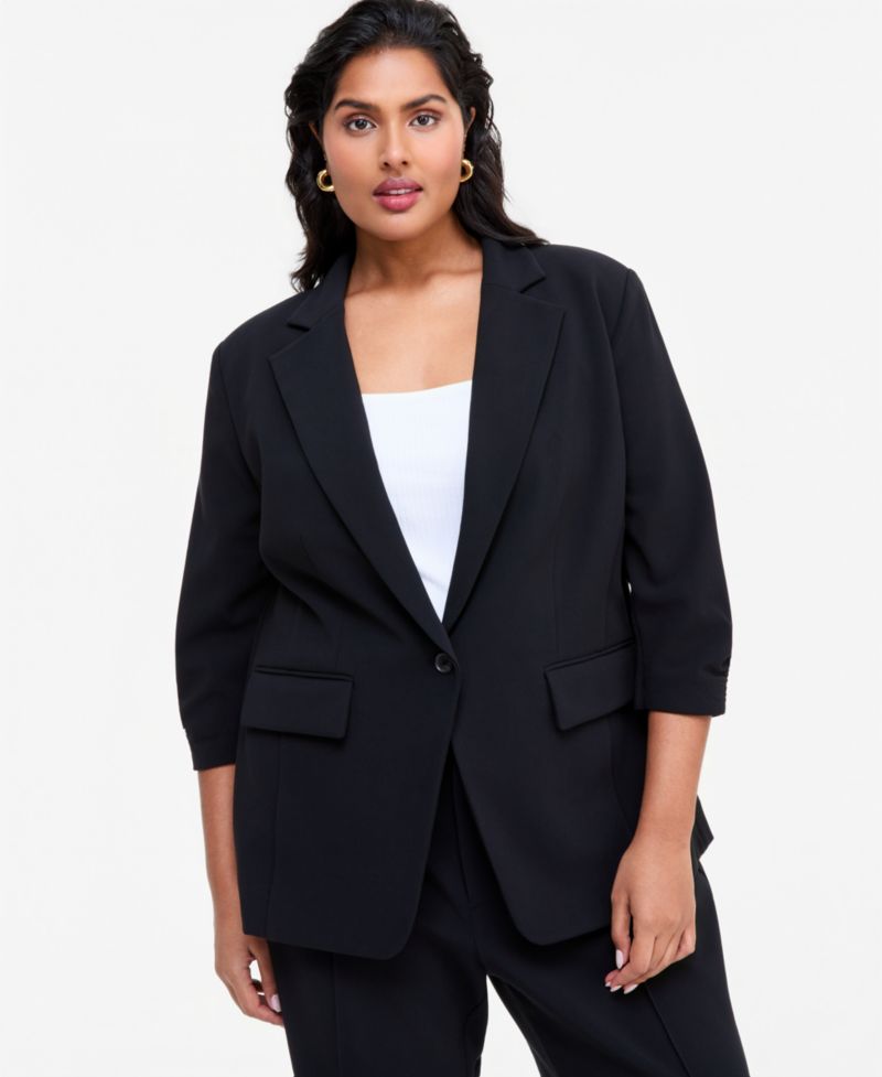 Plus Size Stretch 3/4-Sleeve Blazer