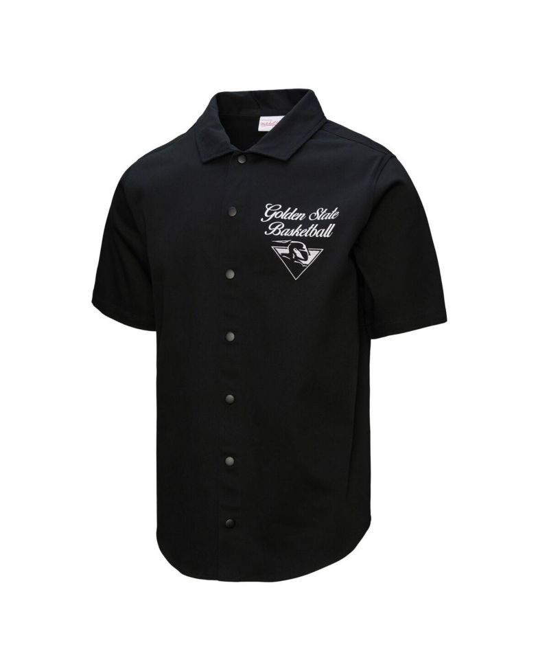 Men's Black Golden State Warriors Hardwood Classics Camp Shirt