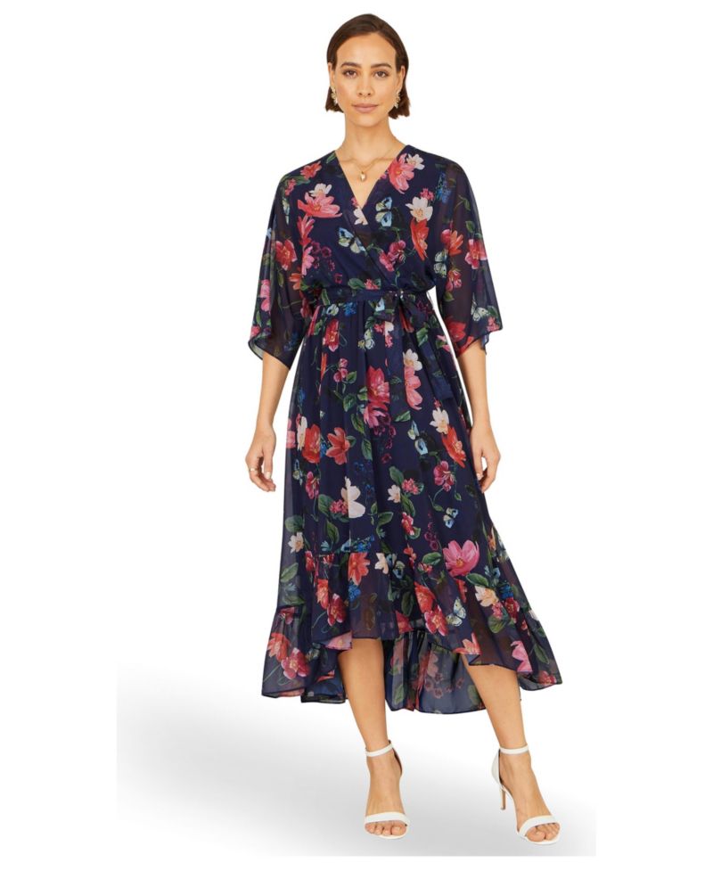 Women's Floral Dip Hem Wrap Midi Dress