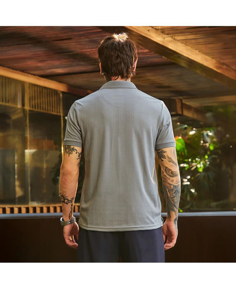 Men's Coin Grey Ribbed -Tactile Polo T-Shirt