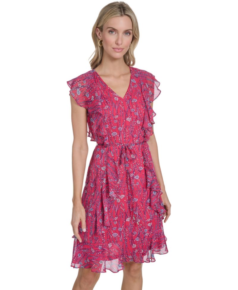 Women's Printed Crinkle Chiffon Vineyard Botanical Dress