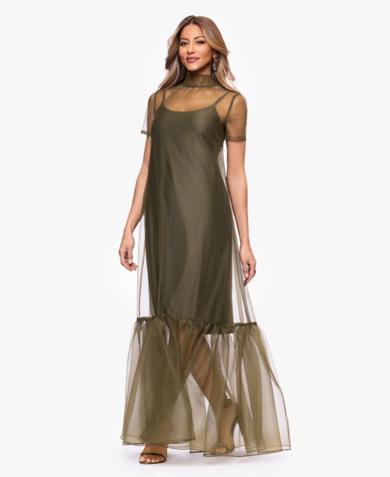 Women's Turtle Neck Organza Overlay Ball Gown