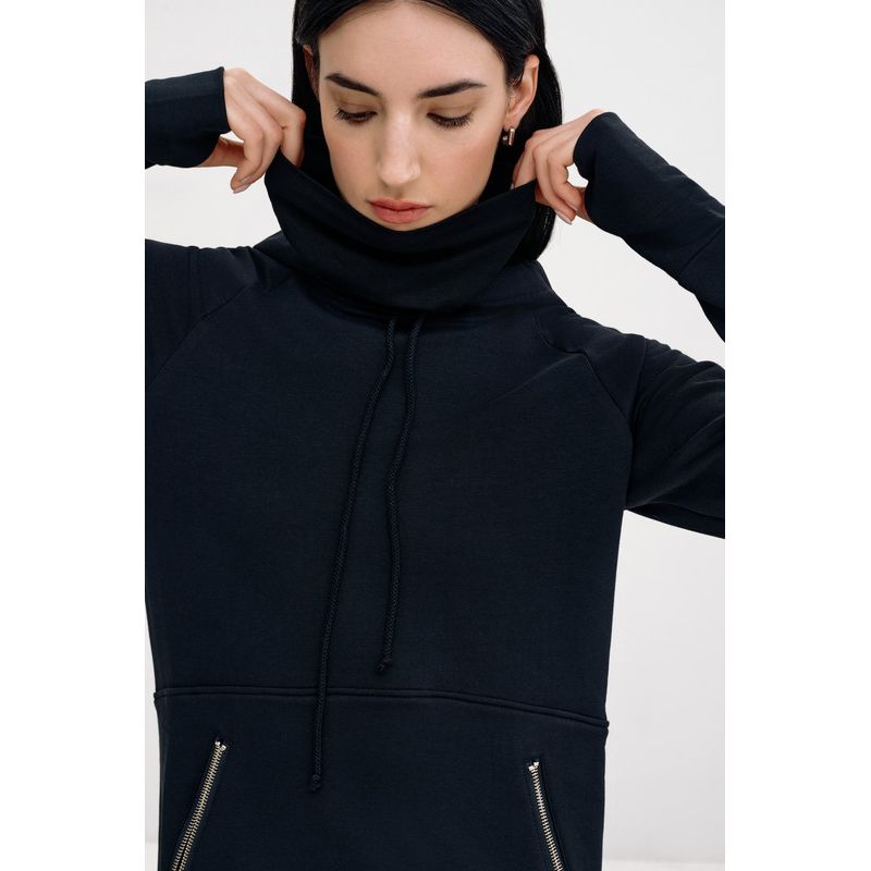 Women's Elba Hooded Side-Slit Ankle-Length Sweatshirt Dress with Pockets