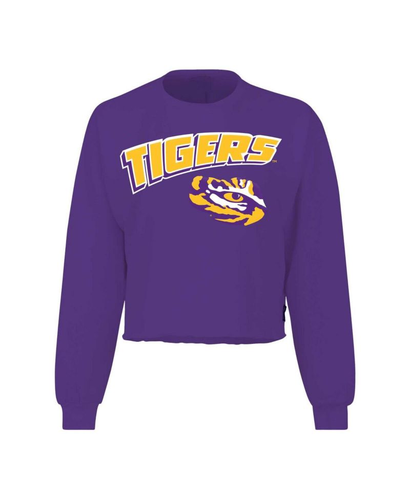 Women's Purple LSU Tigers Slouchy Cropped Long Sleeve T-Shirt