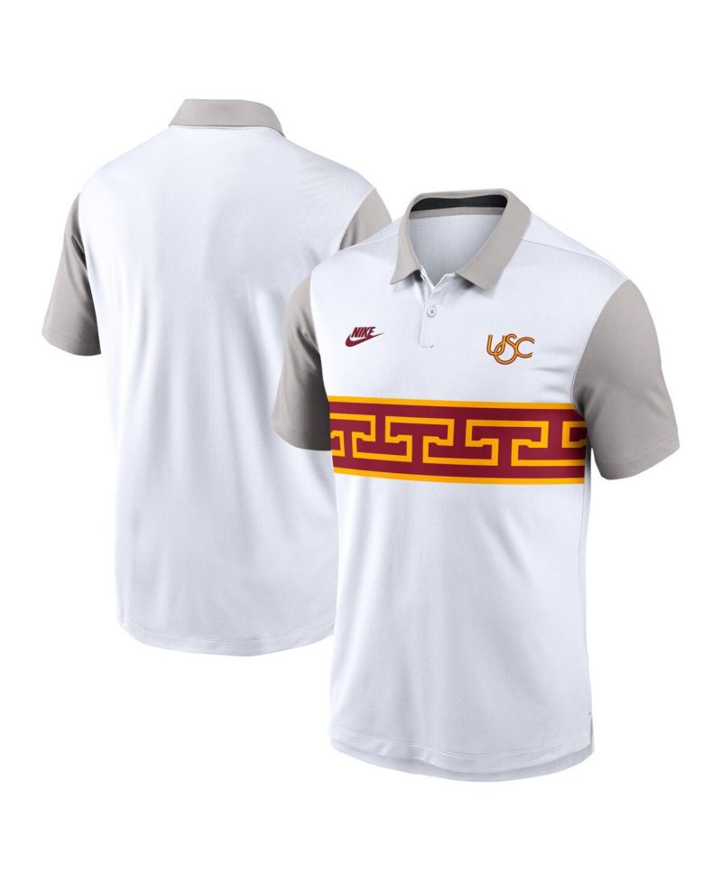 Men's White/Gray USC Trojans Athletic Prep Legacy Logo Vapor Performance Polo Shirt