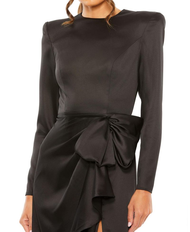 Women's Long Sleeve Sequin Column Gown with Side Knot