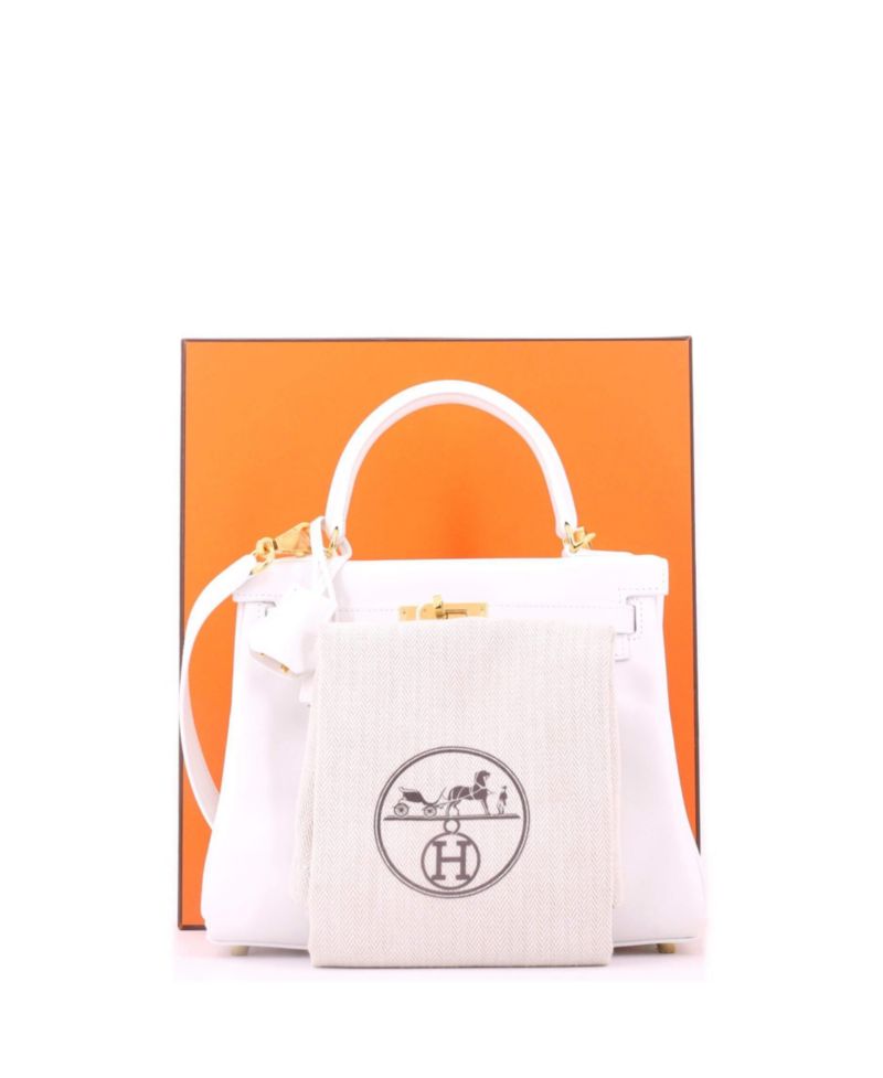 Pre-Owned Hermes Kelly 25 Handbag White Swift with Gold Hardware