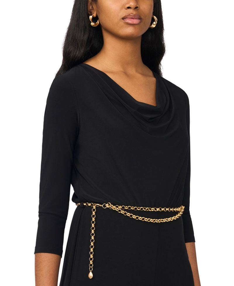 Women's Petite Cowl-Neck Wide-Leg 3/4 Sleeve Jumpsuit