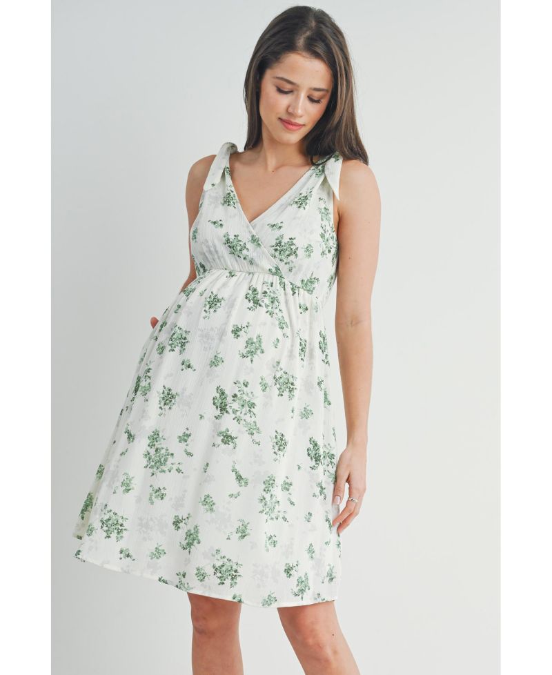 Women's Nursing Floral Empire Waist Sleeveless Dress with Pockets