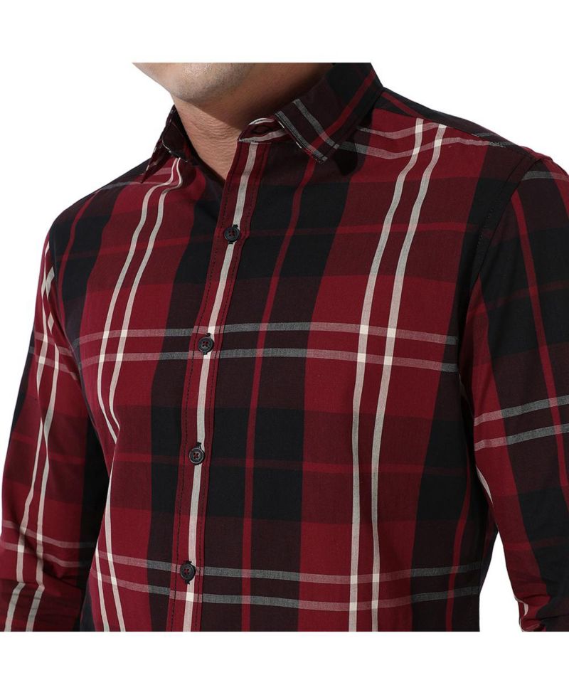 Men's Plaid Red Cotton Shirt