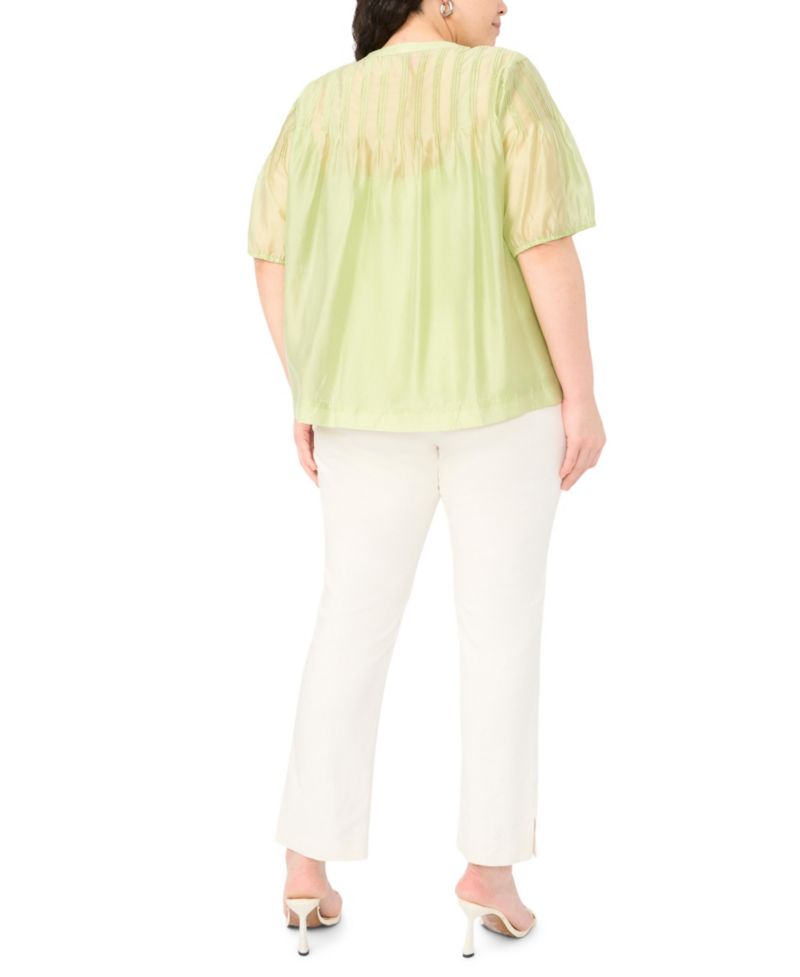 Plus Size Puff-Sleeve with Front Pleats Top