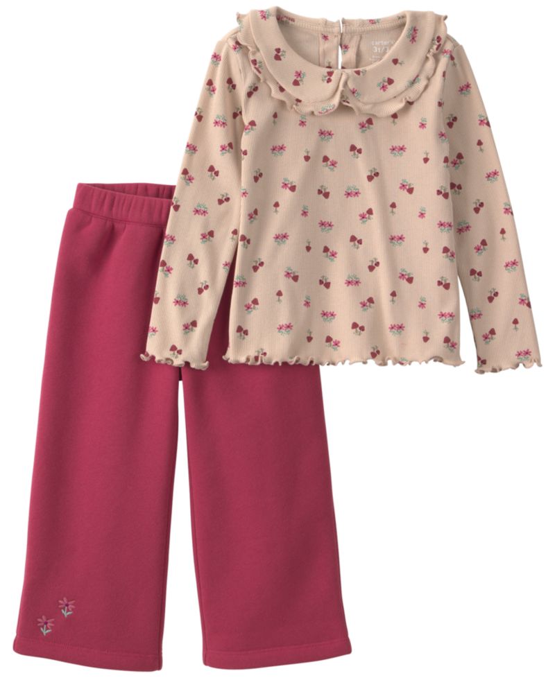Baby Girls' Floral Long-Sleeve Fleece Top & Wide Leg Pants, 2-Piece Set