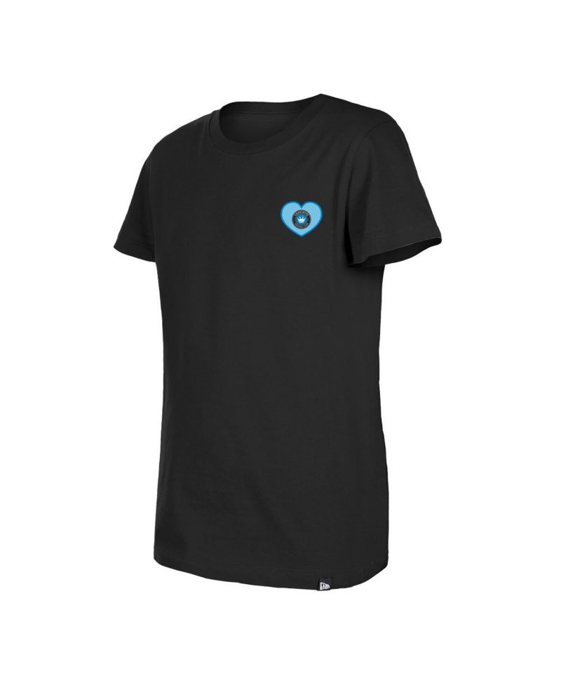 Big Girls Black Charlotte FC Bubble Heart T-Shirt