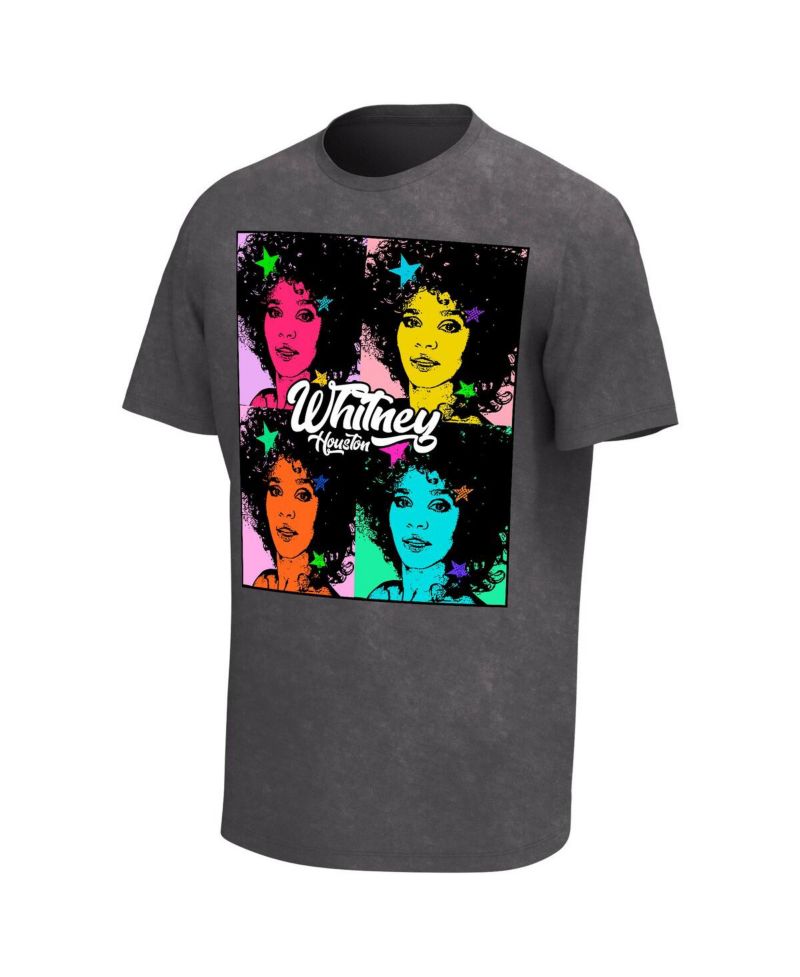 Men's Black Whitney Houston Pop Art Washed Graphic T-Shirt