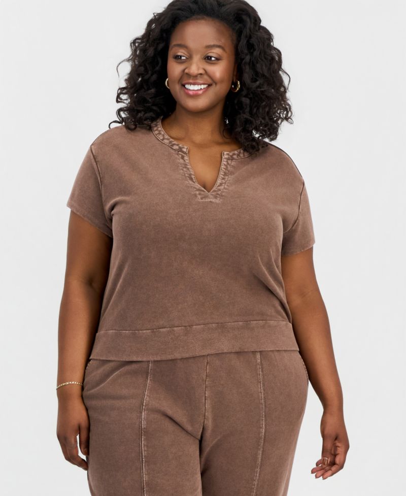 Trendy Plus Size Cropped French Terry Top