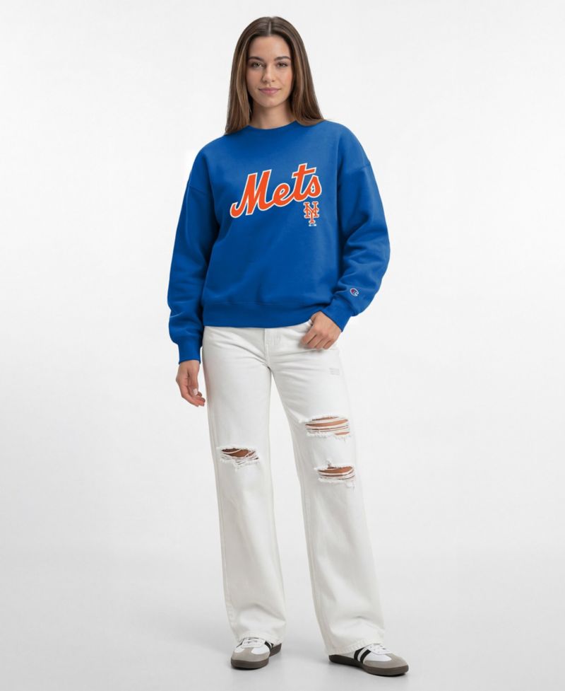 Women's New York Mets Screen Print Relaxed-Fit Sweatshirt