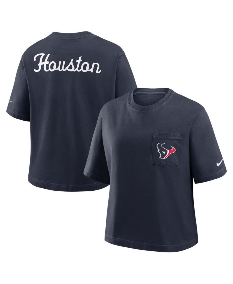 Women's Navy Houston Texans Rewind Pocket Boxy T-Shirt