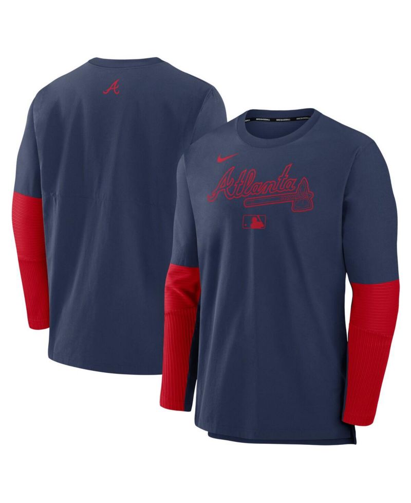 Men's Navy/Red Atlanta Braves Authentic Collection Player Lightweight Performance Long Sleeve Top