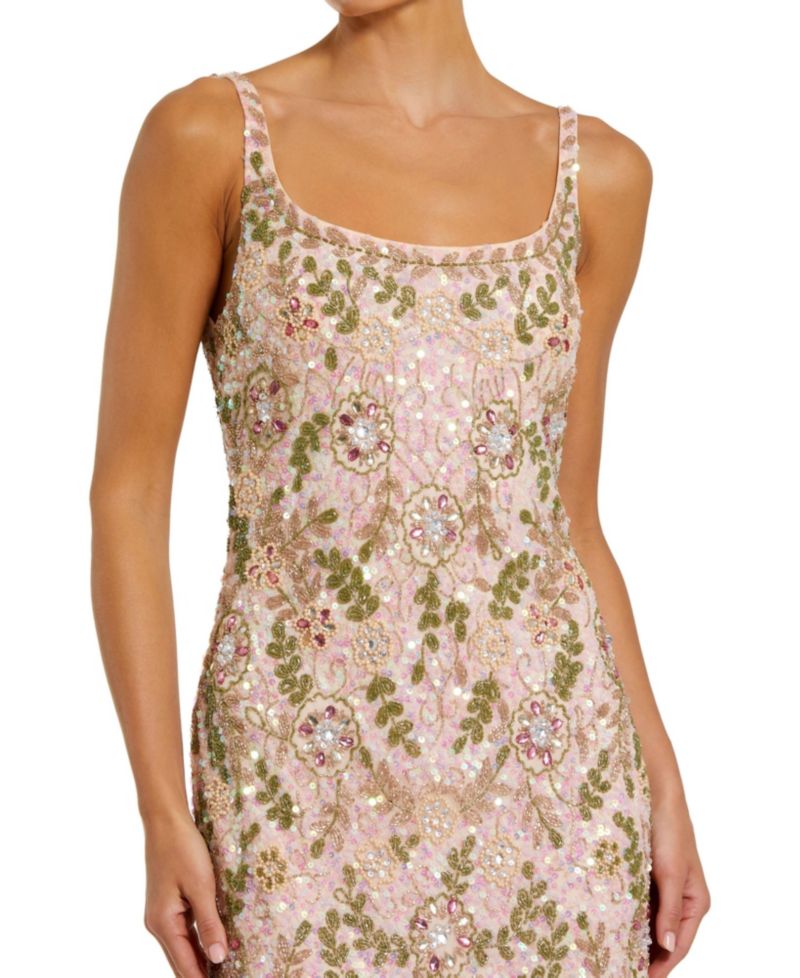 Women's Sleeveless Hand Beaded Floral Midi Dress