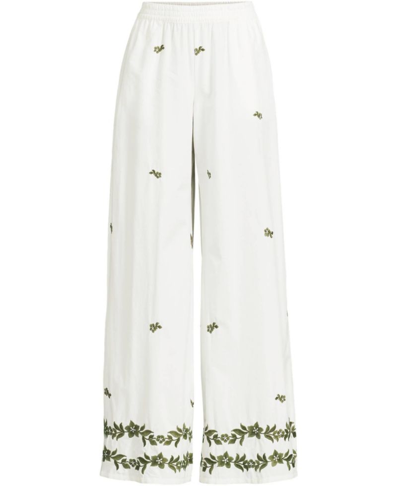 Women's Poplin High Rise Extra Wide Leg Embroidered Pants