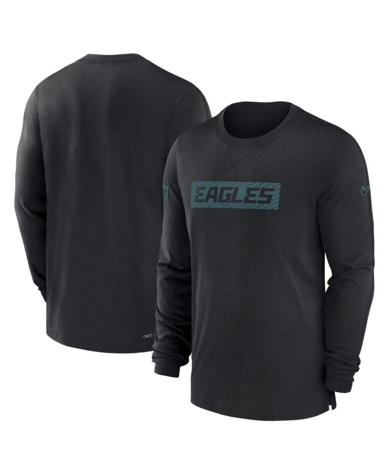 Men's Black Philadelphia Eagles Sideline Player Performance Long Sleeve T-Shirt