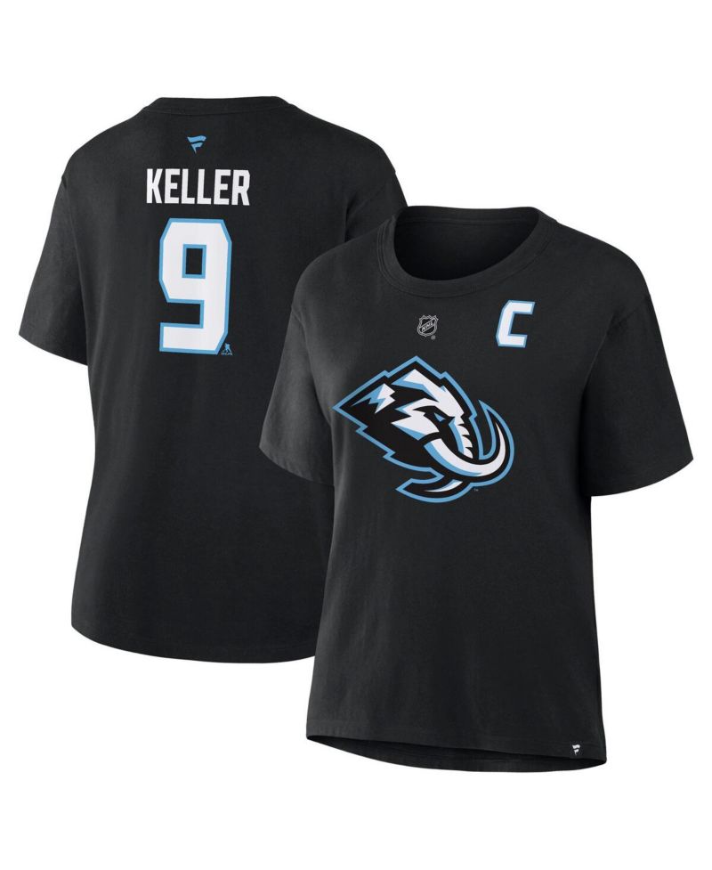 Women's Clayton Keller Black Utah Mammoth Authentic Stack Name & Number T-Shirt
