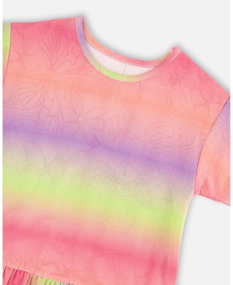 Big Girls Printed Jersey Dress with Heart Back Cut Out Multicolor