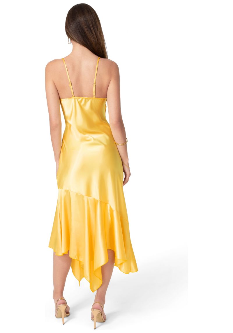 Women's Satin V-Neck Hanky Maxi Dress