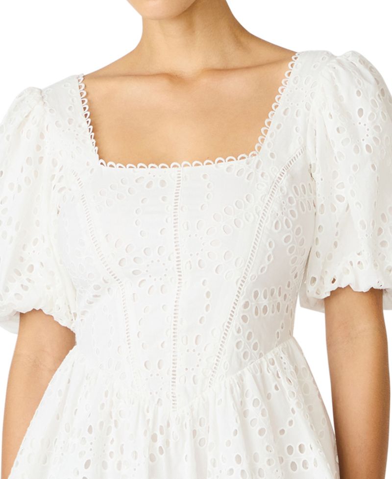 Women's Eyelet Puff-Sleeve Square-Neck Dress