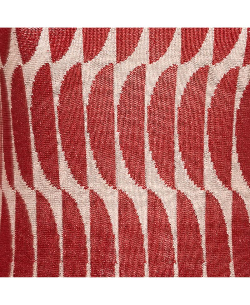 Women's Red/pink Patterned Lurex Knit Sheer Jumper