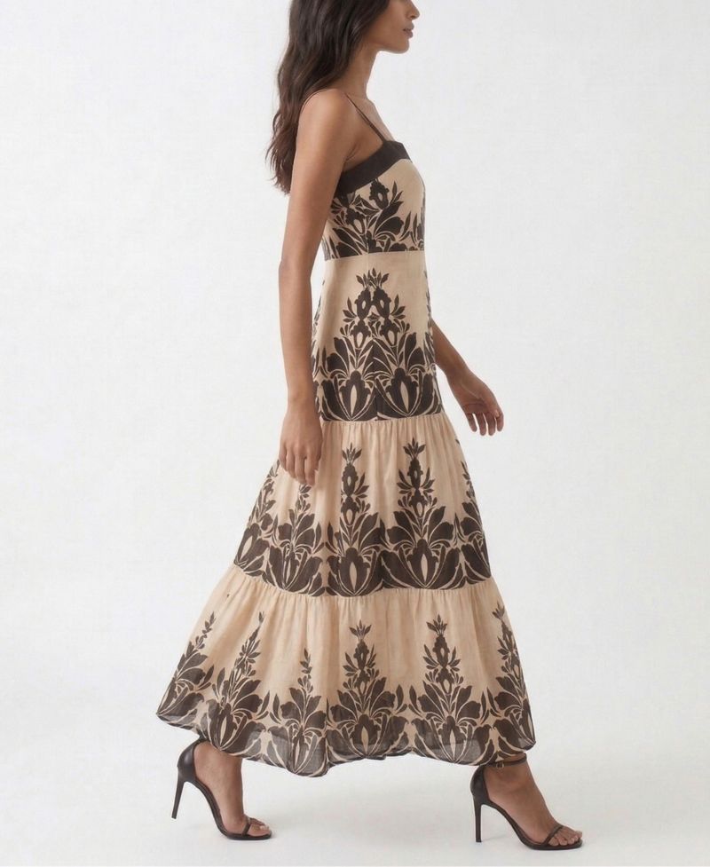 Women's Tiered A-Line Square Neck Midi Dress