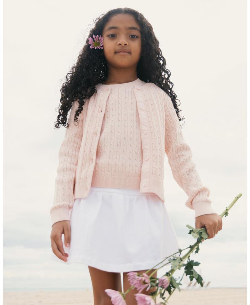 Hope and Henry Little and Big Girls' Organic Classic Cable Cardigan Sweater