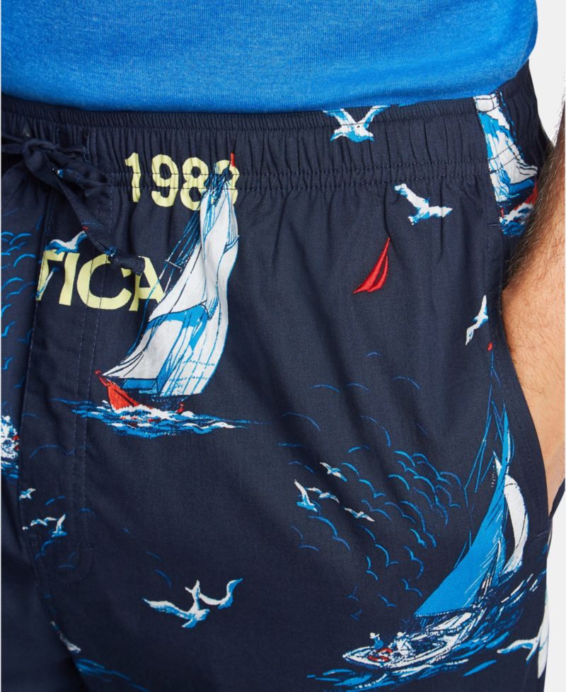 Men's Cotton Sailboat-Print Pajama Pants