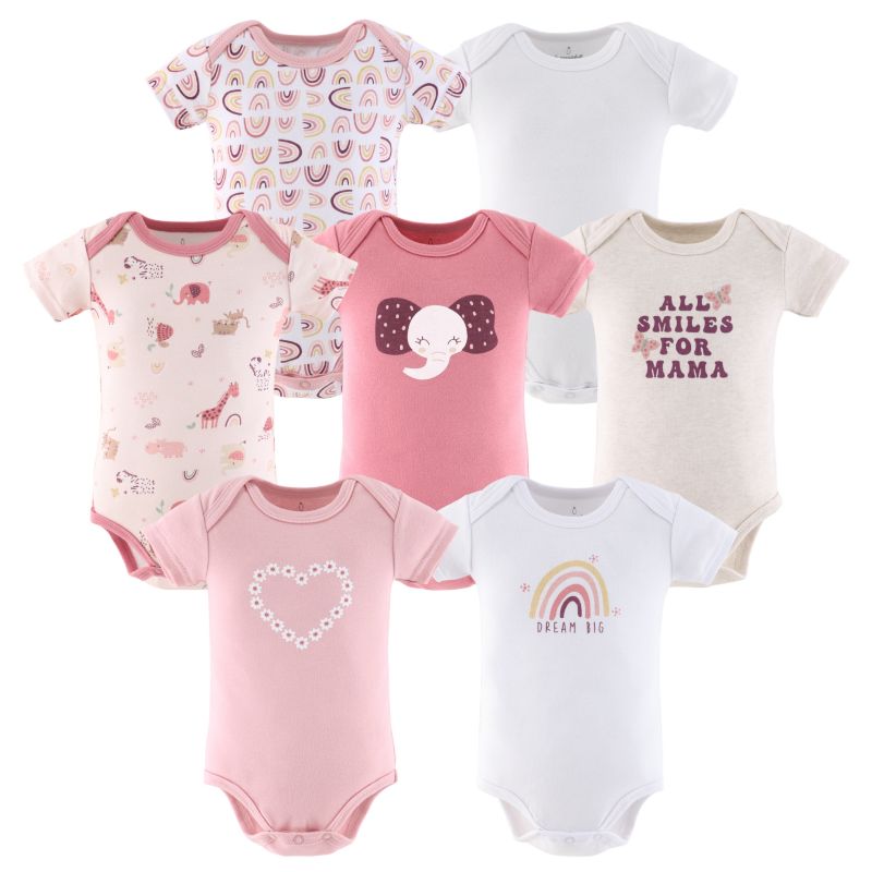 Baby Girls Bodysuits, 7-Pack, Rainbow Safari