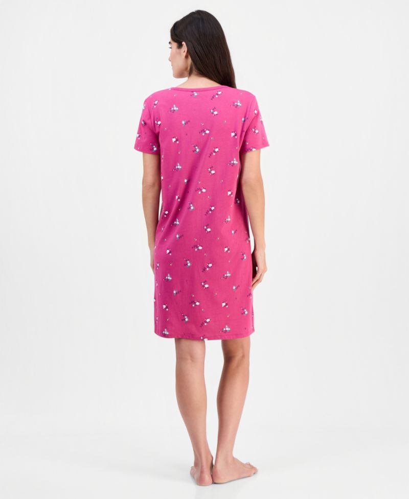 Women's Cotton Printed Henley Sleepshirt