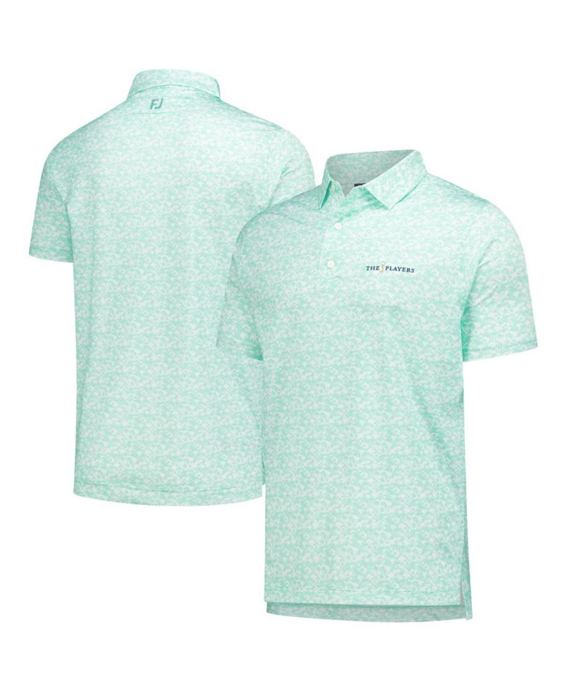Men's Teal THE PLAYERS Hidden Palm Print Lisle Polo Shirt