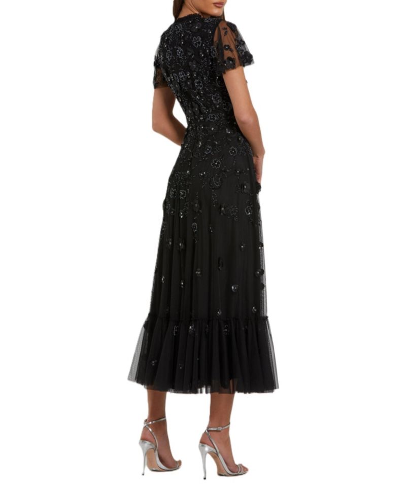 Women's Embellished High Neck Cap Sleeve A Line Dress