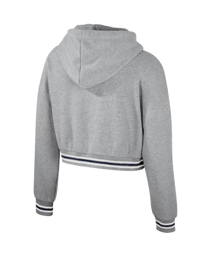 Women's Heather Gray Distressed Penn State Nittany Lions Cropped Shimmer Pullover Hoodie